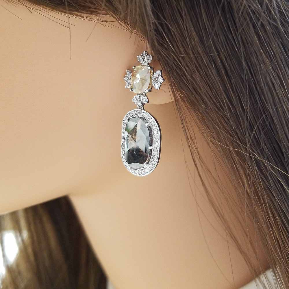 18K White Gold Diamond Gemstone Earrings