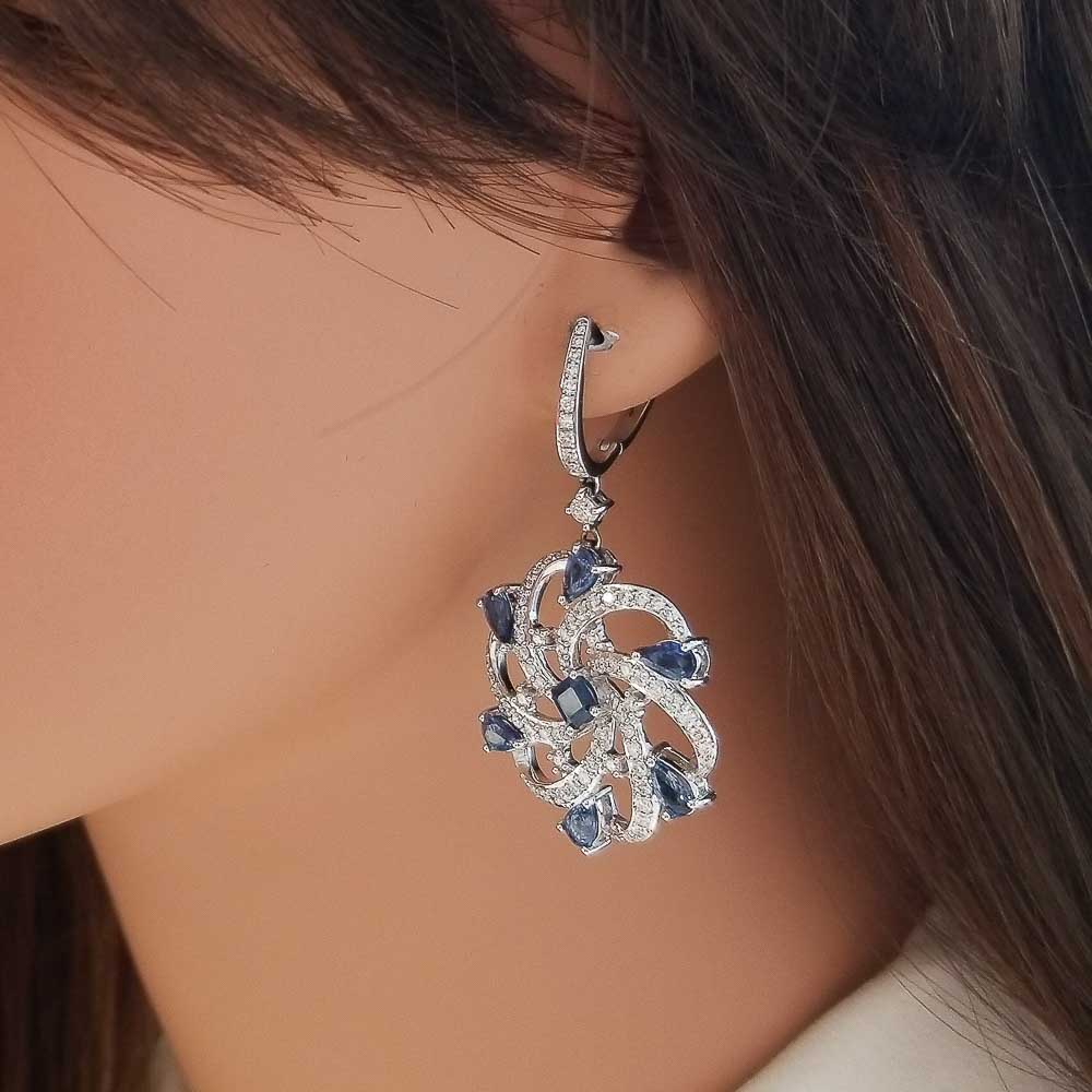 18K White Gold Sapphire Gemstone Earrings