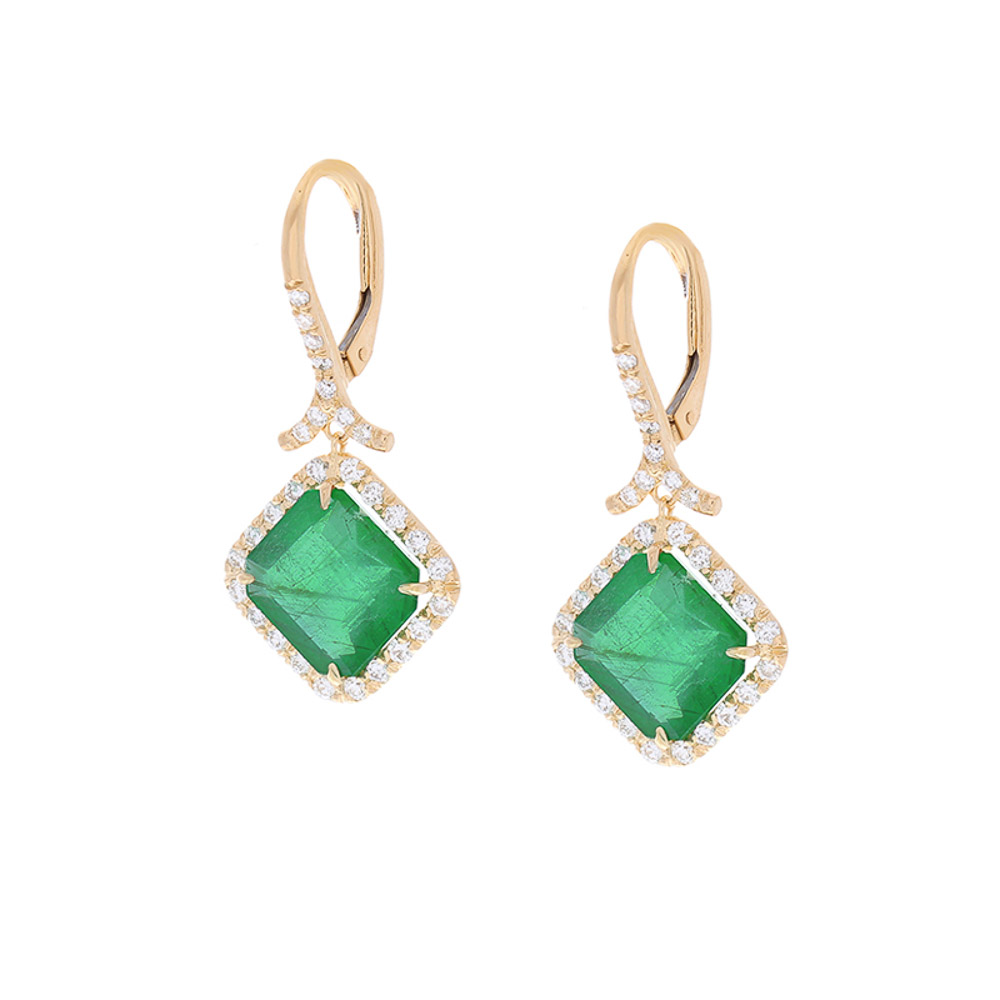 18K Yellow Gold Emerald Gemstone Earrings