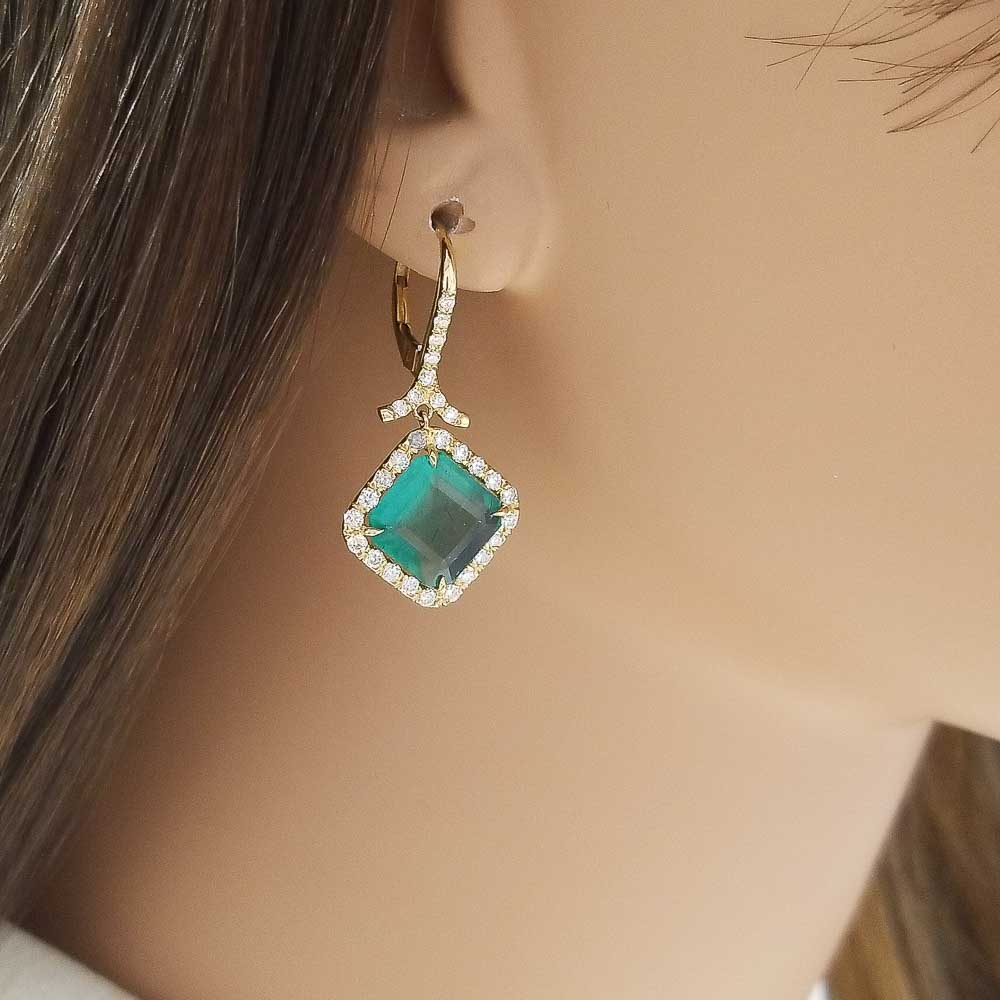 18K Yellow Gold Emerald Gemstone Earrings
