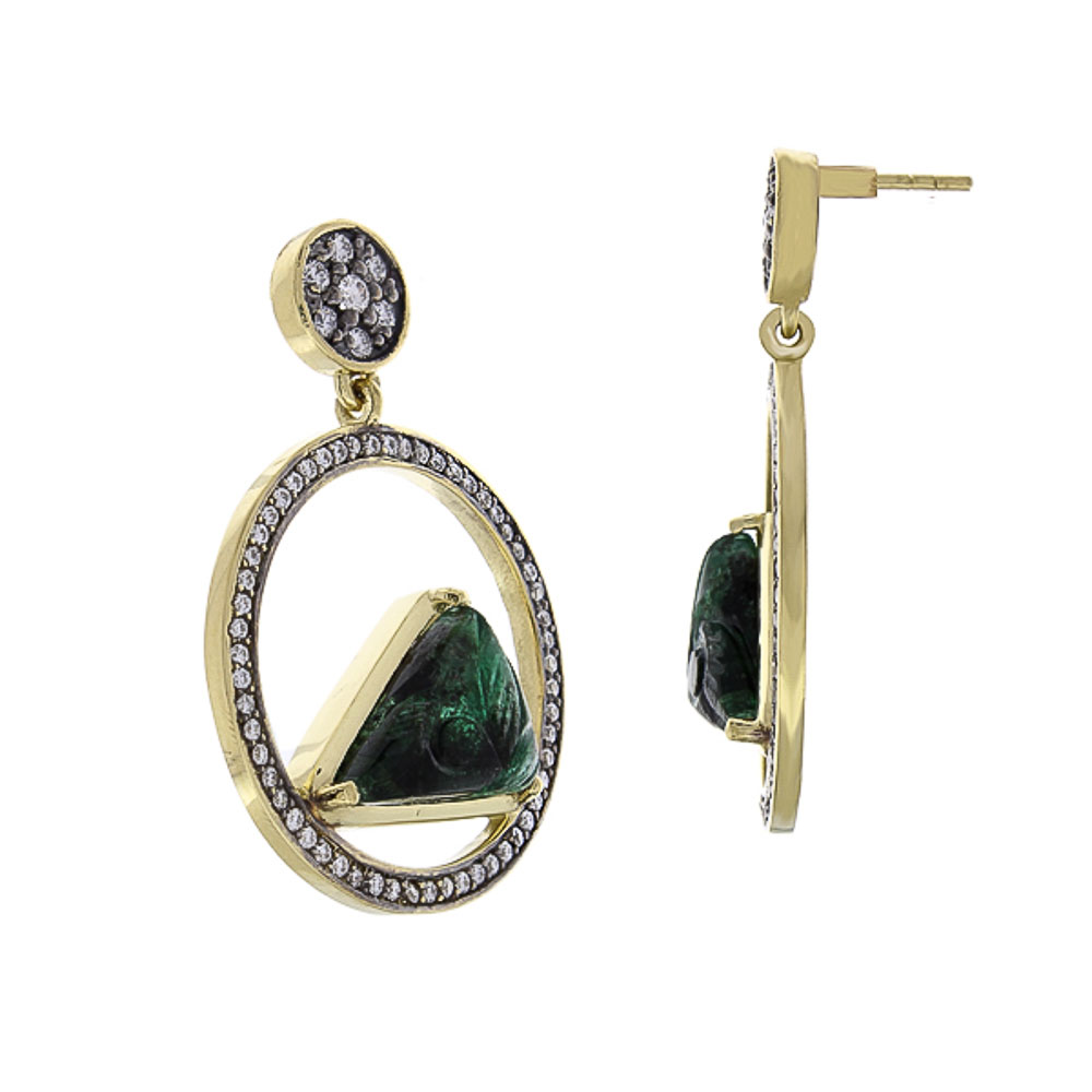 18K Yellow Gold Emerald Gemstone Earrings