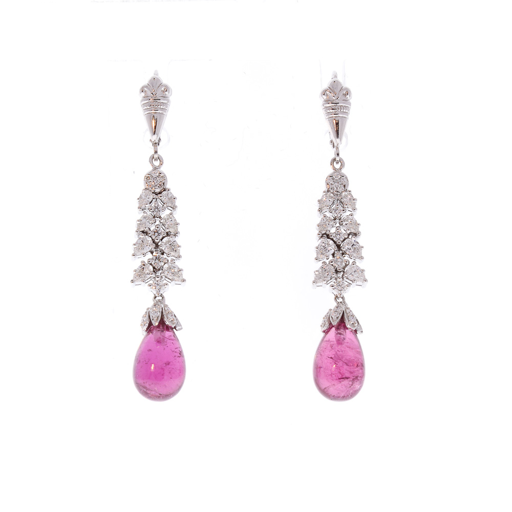 18K White Gold Rubelite Gemstone Earrings