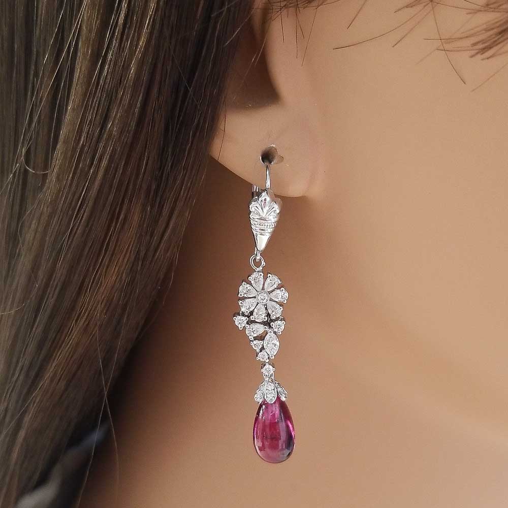 18K White Gold Rubelite Gemstone Earrings
