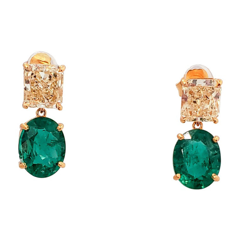 18K Yellow Gold Diamond Gemstone Earrings