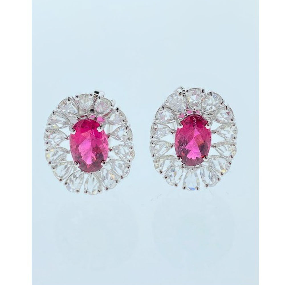 18K White Gold Rubelite Gemstone Earrings