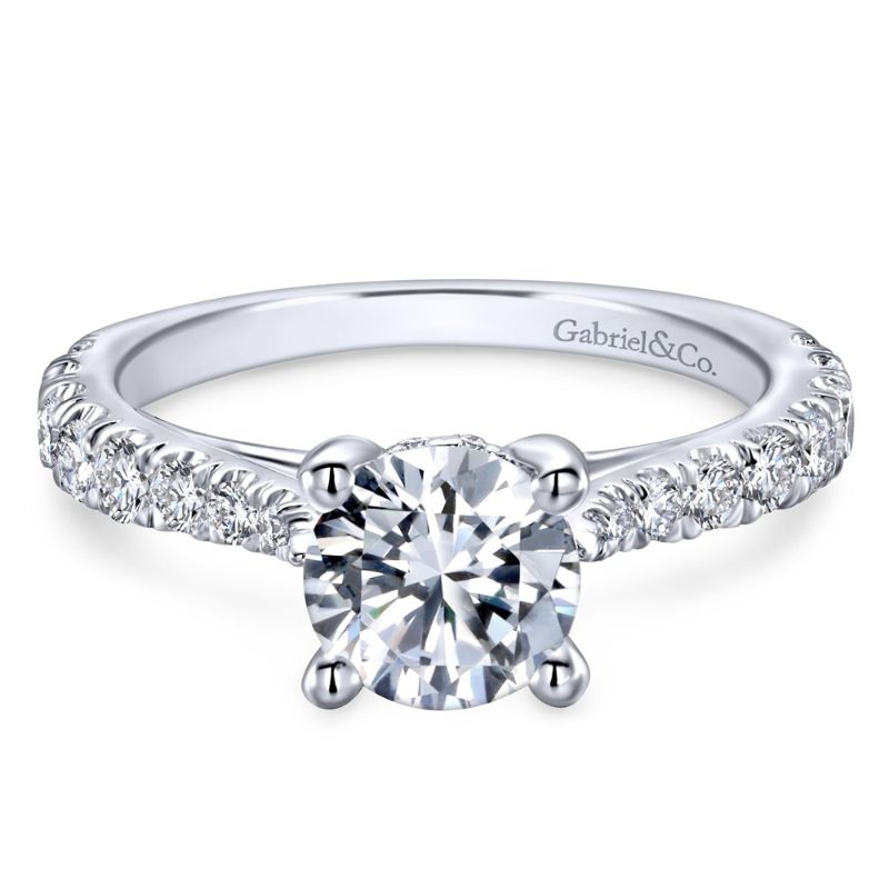 14 Karat White Gold Tapered Semi-Mount Ring With 18  Round G/H Si1-2 Diamonds At 0.55 Total Diamond Weight