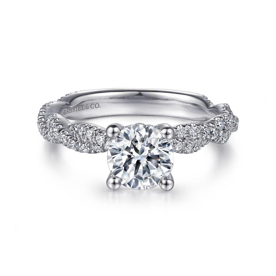 14 Karat White Gold Twisted Semi-Mount Ring With 92 Round G/H SI1-2 Diamonds At 0.47 Total Diamond Weight