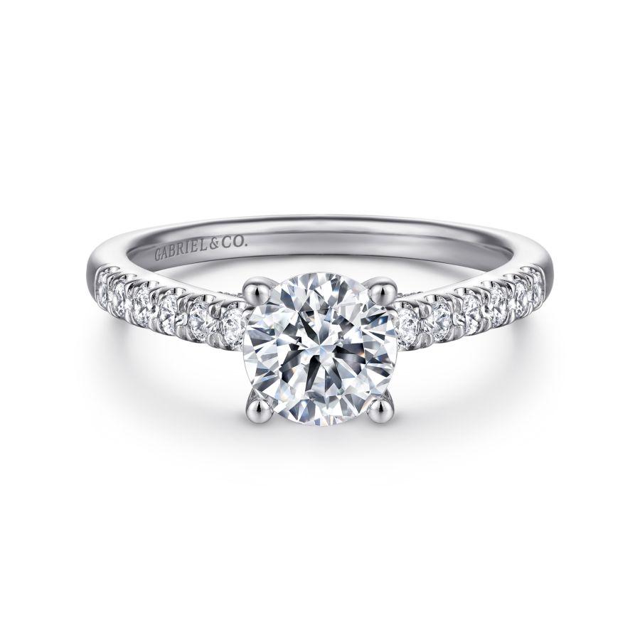 14 Karat White Gold Semi-Mount Ring With 42 Round G/H SI1-2 Diamonds At 0.42 Total Diamond Weight