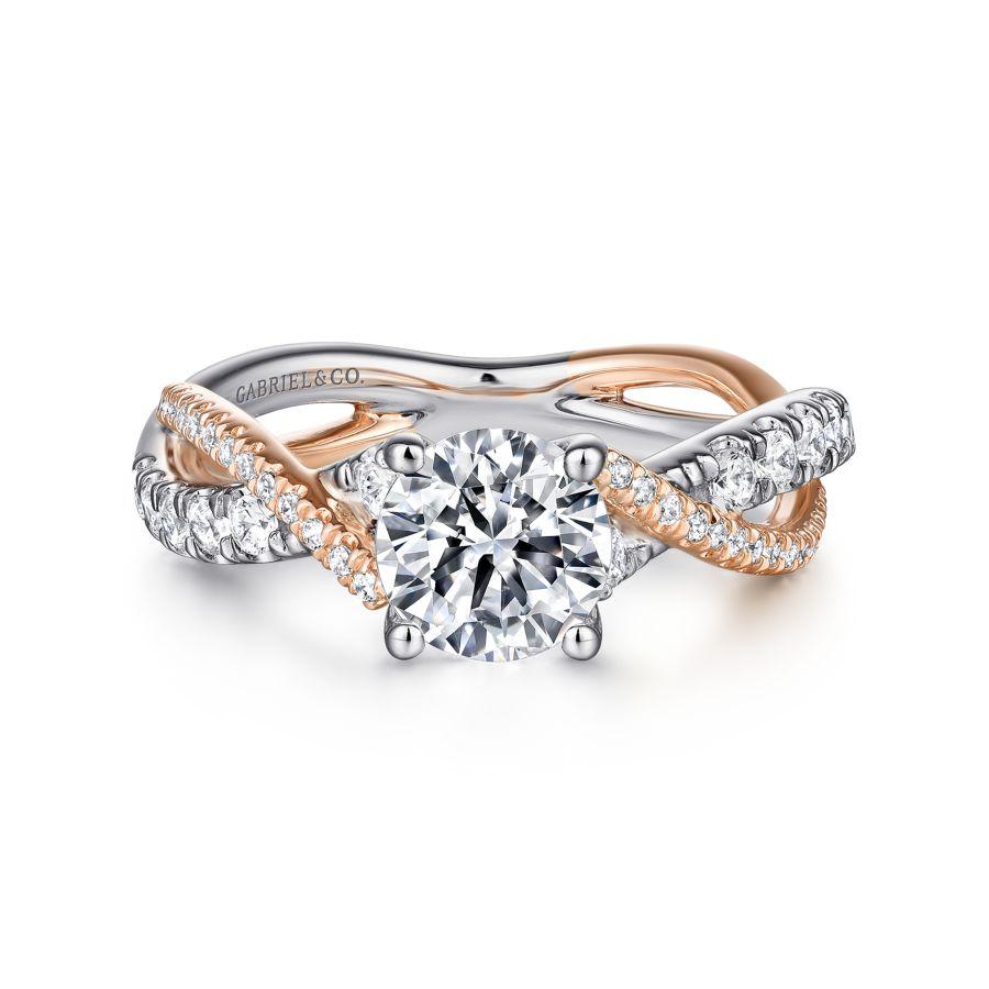 14 Karat White & Rose Gold Twisted Semi-Mount Ring With 52 Round G/H SI1-2 Diamonds At 0.42 Total Diamond Weight