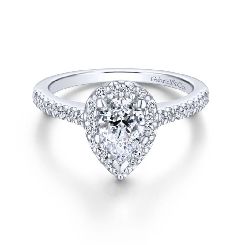 14 Karat White Gold Halo Semi-Mount Ring With 41 Round G/H SI1-2 Diamonds At 0.32 Total Diamond Weight
