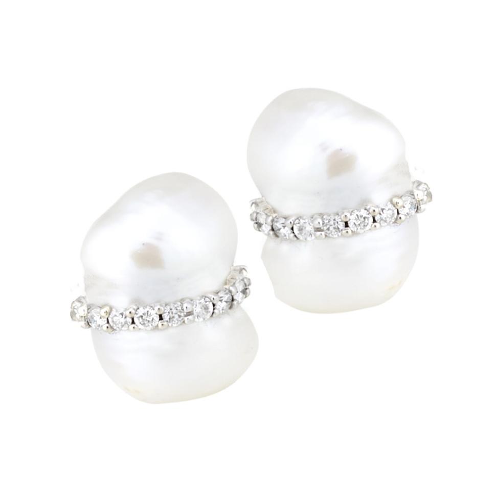 14kt White Gold Peanut Pearl & Diamond Earrings