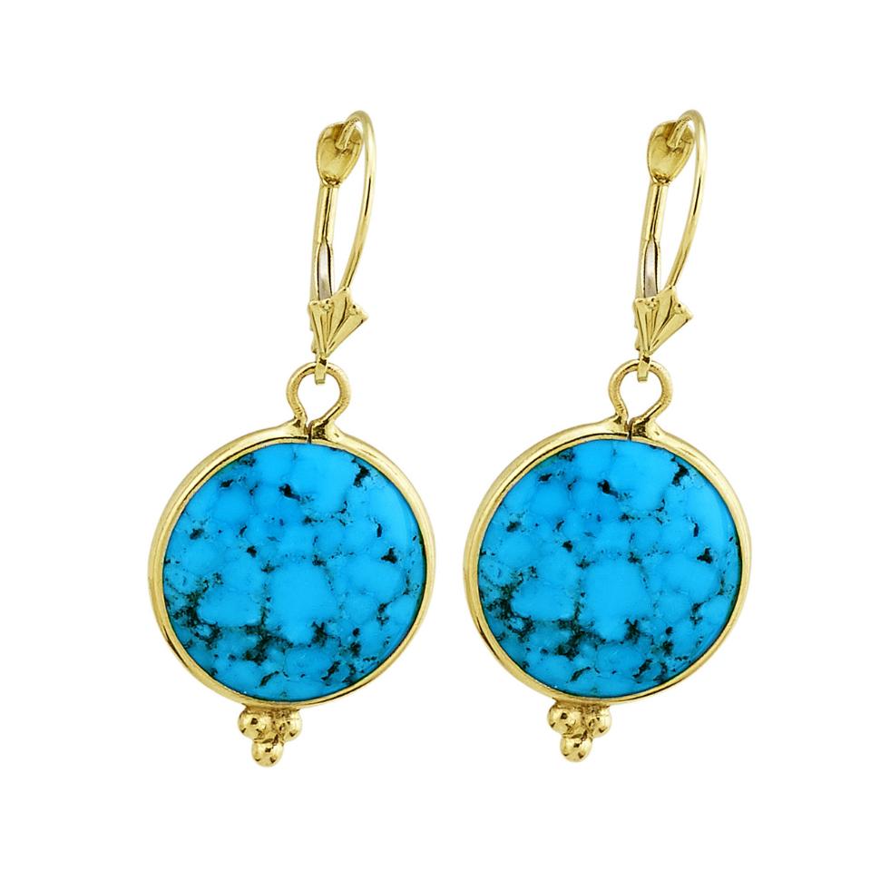14kt Yellow Gold Sleeping Beauty Turquoise Earrings