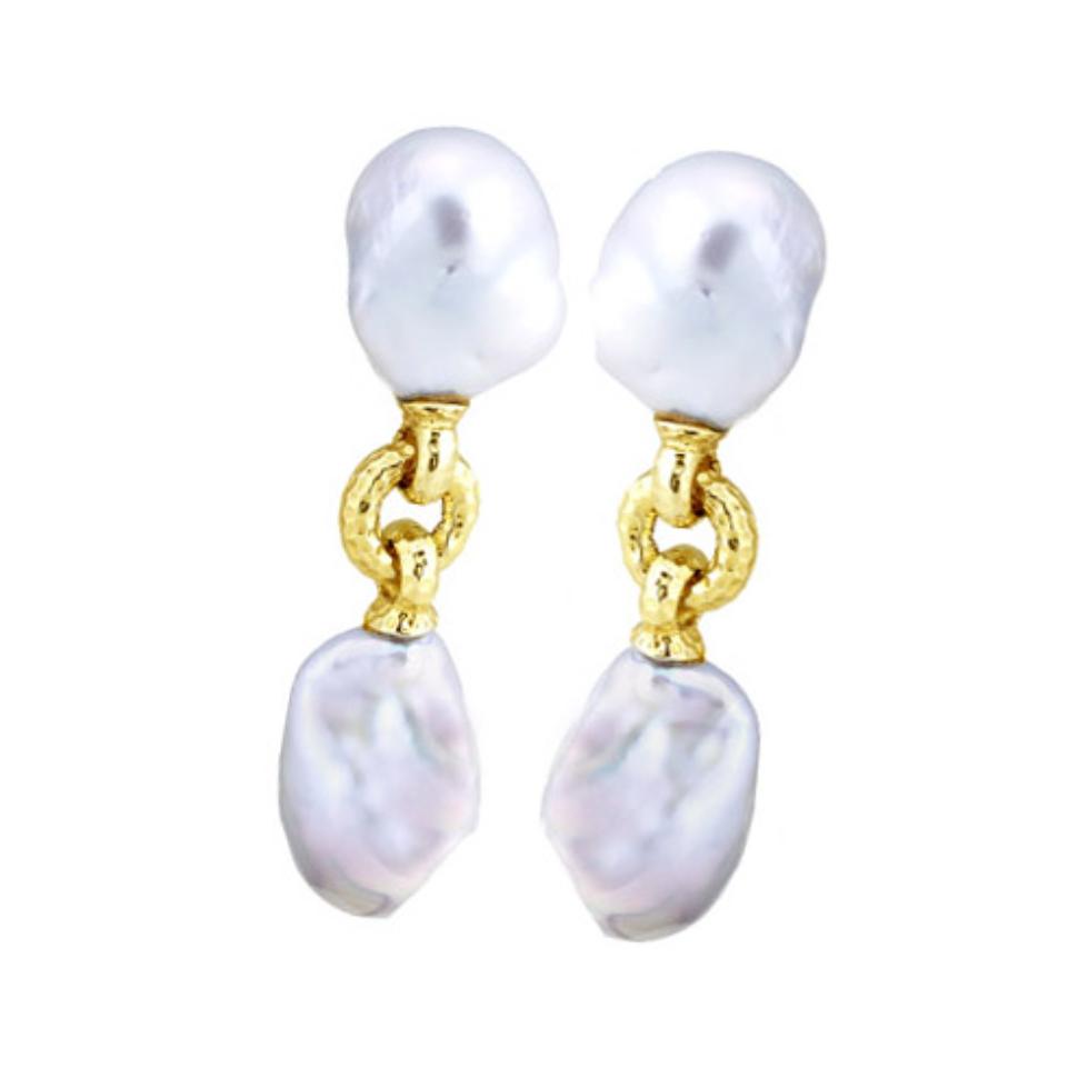 14kt Yellow Gold Double Baroque Pearl Drop Earrings