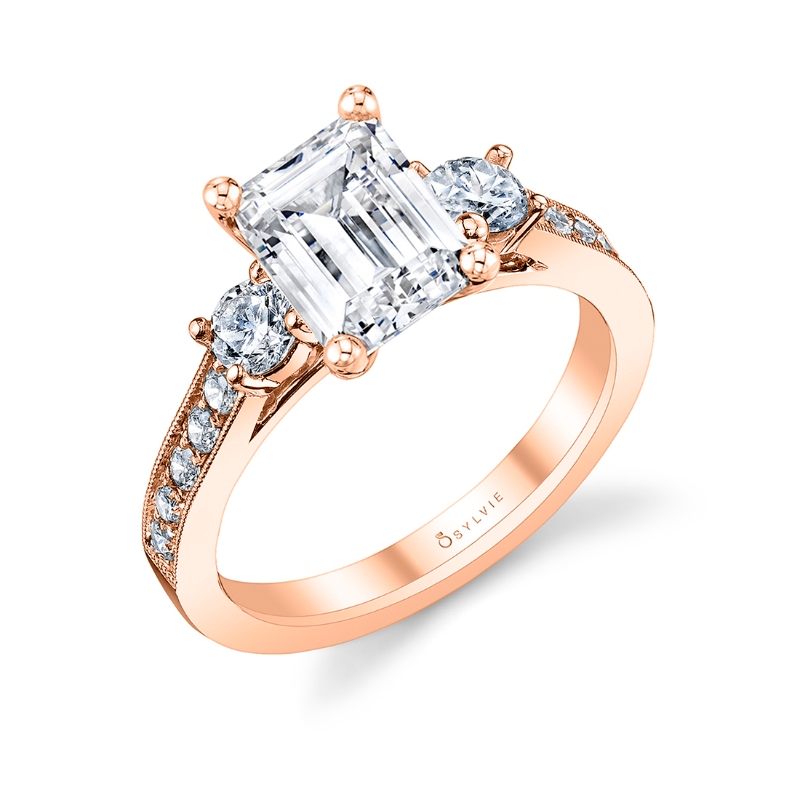Emerald Cut Vintage Inspired Three Stone Engagement Ring - Noella
