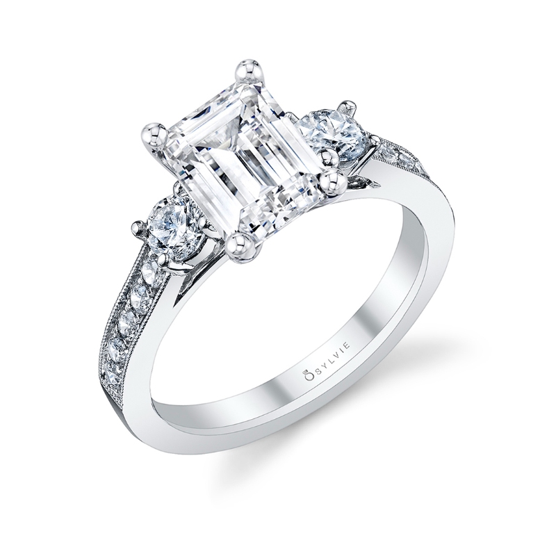 Emerald Cut Vintage Inspired Three Stone Engagement Ring - Noella