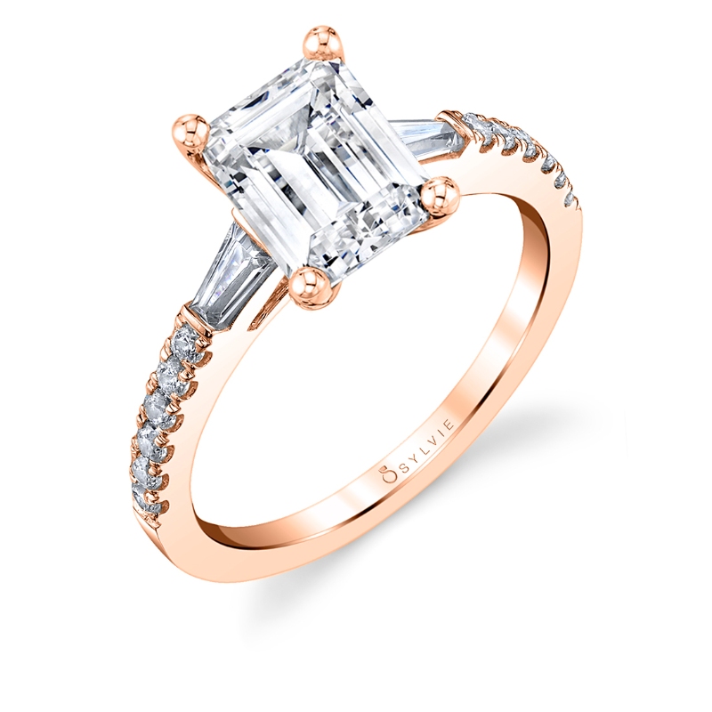 Emerald Cut Three Stone Engagement Ring with Baguettes - Leigh Ann