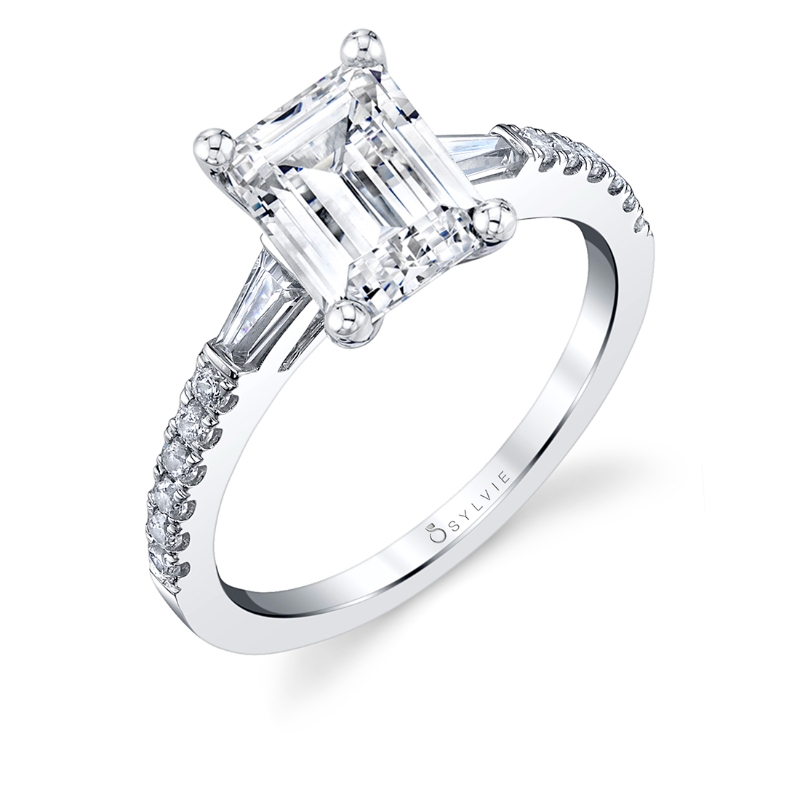 Emerald Cut Three Stone Engagement Ring with Baguettes - Leigh Ann