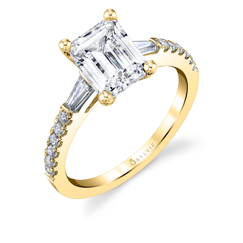 Emerald Cut Three Stone Engagement Ring with Baguettes - Leigh Ann