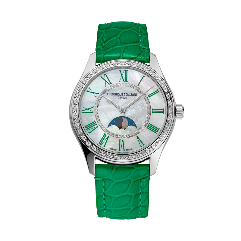 36mm Classics Elegance Luna Women's Watch with MOP Roman Dial and Green Leather Strap