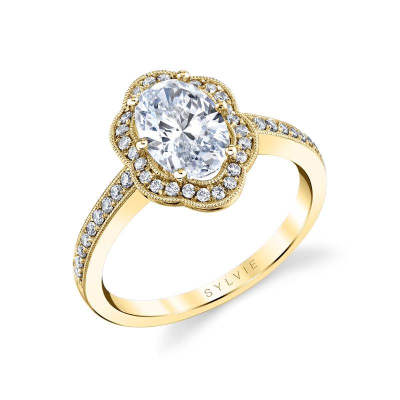 Oval Cut Flower Halo Engagement Ring - Lilian