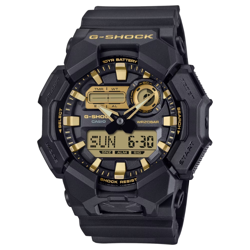 CASIO G-SHOCK ANALOGUE/DIGITAL BLACK/GOLD TONE DIAL WATCH BLACK RESIN