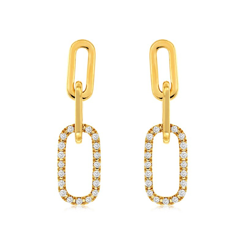 14K YELLOW GOLD PAPERCLIP DROP EARRINGS WITH .20CTTW ROUND I1 CLARITY & HI COLOR DIAMONDS SET IN THE BOTTOM LINK