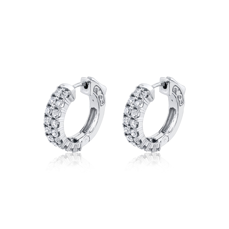 Double Row Diamond Huggie Hoops