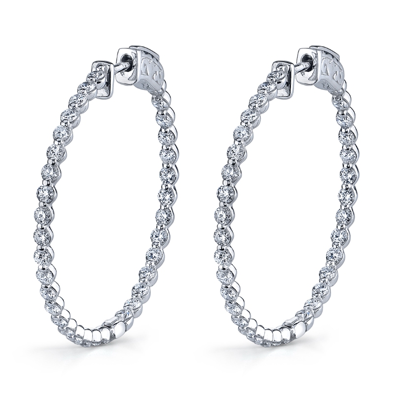 Single Prong Diamond Hoop Earrings 32MM