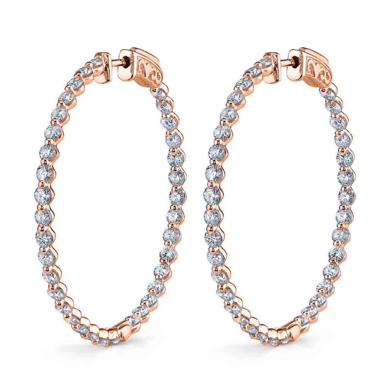 Single Prong Diamond Hoop Earrings - 32MM