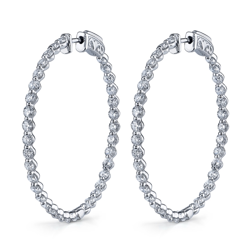 Single Prong Diamond Hoop Earrings - 32MM