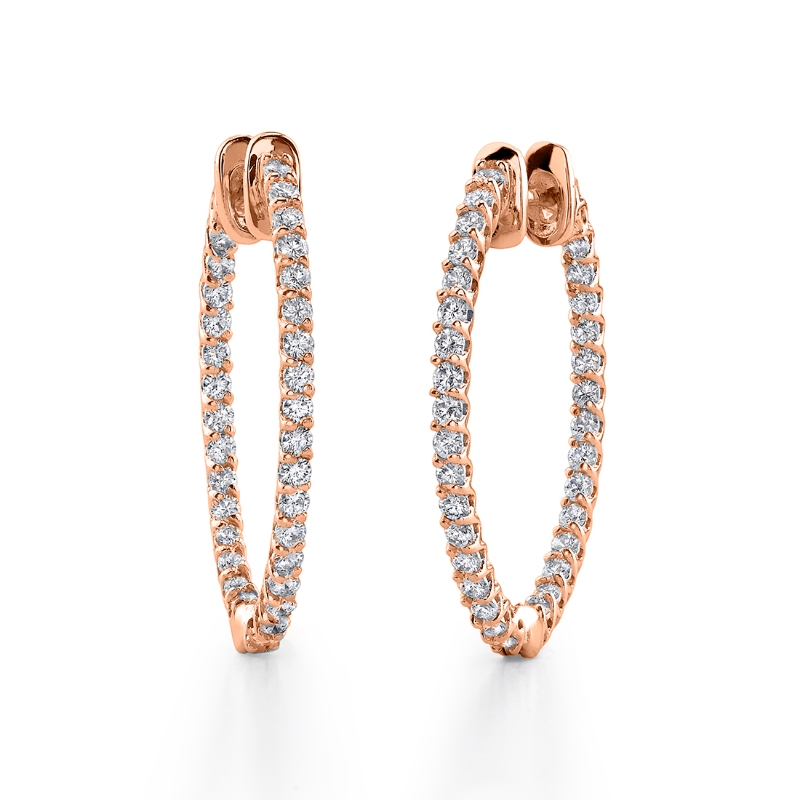 Oval Diamond Hoop Earrings - 32 x 38 mm
