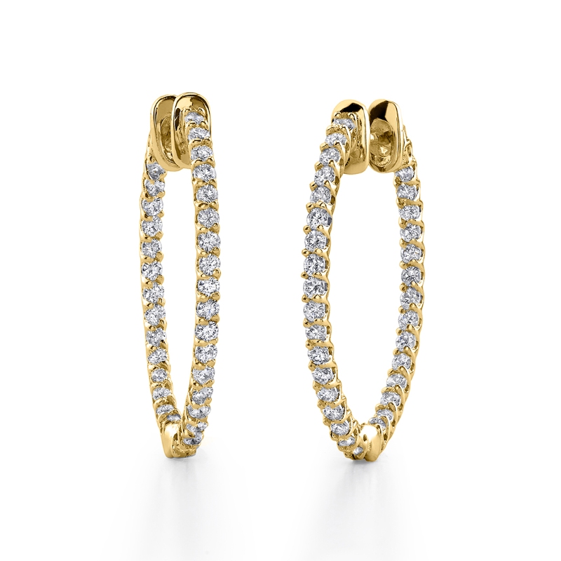 Oval Diamond Hoop Earrings - 22 x 30 mm