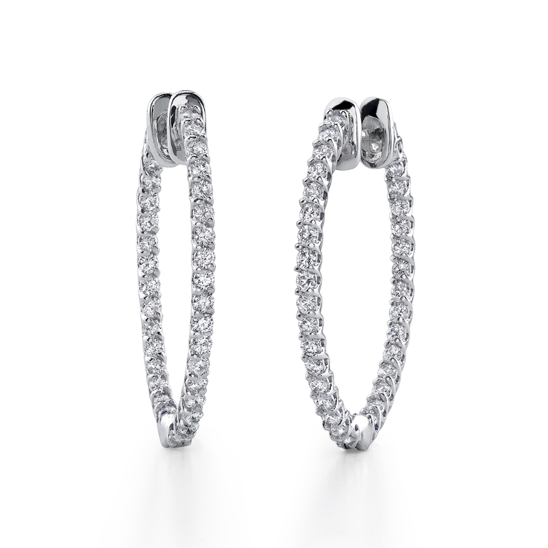 Oval Diamond Hoop Earrings - 22 x 30 mm