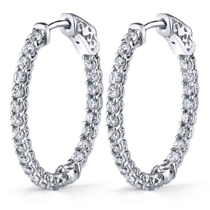 Oval Diamond Hoop Earrings - 25 x 30 mm