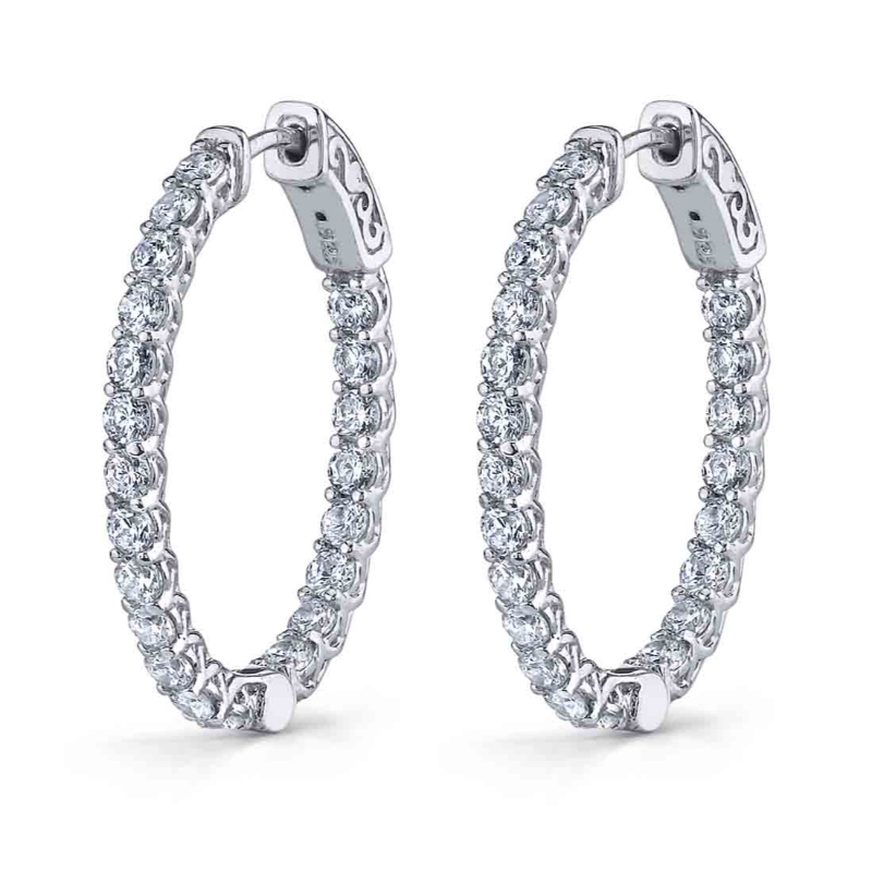 Oval Diamond Hoop Earrings - 25 X 30 MM
