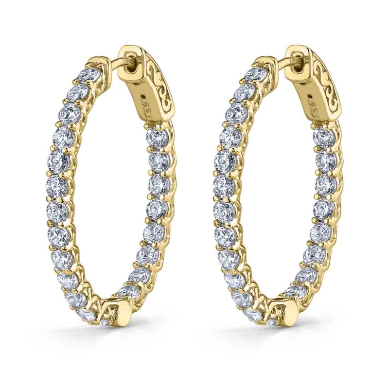 Oval Diamond Hoop Earrings - 25 X 30 MM