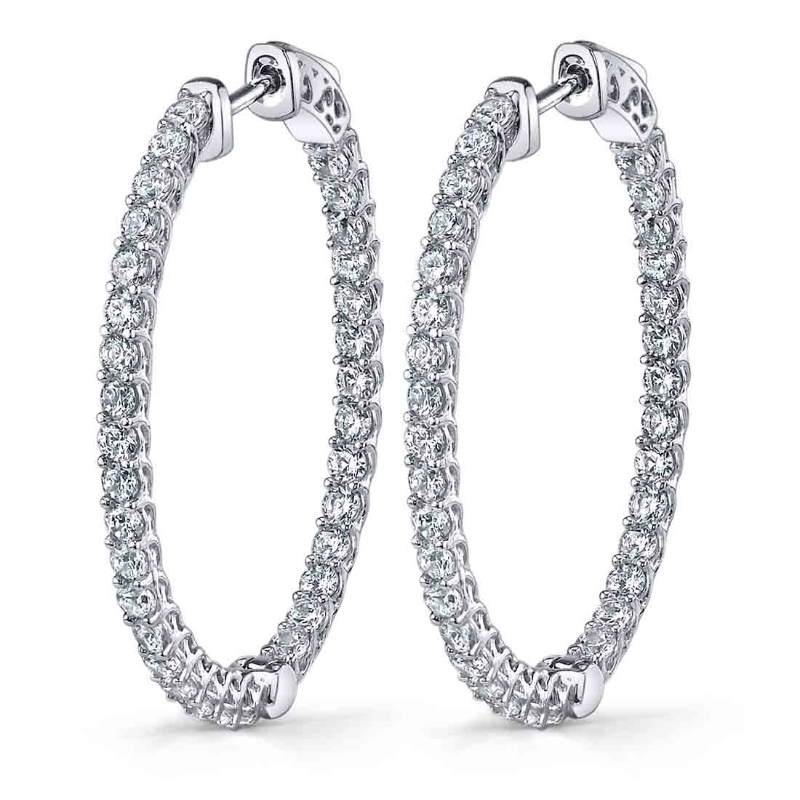 Oval Diamond Hoop Earrings - 32 X 40 MM