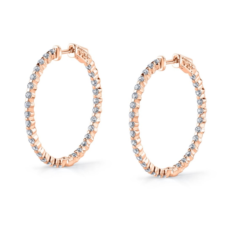 Thin Single Prong Diamond Hoop Earrings - 32MM - 1.8 CT