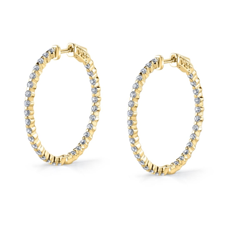 Thin Single Prong Diamond Hoop Earrings - 32MM - 1.8 CT