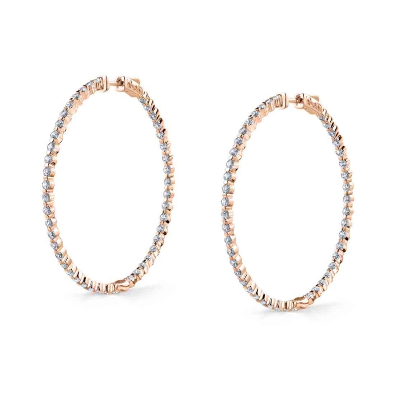 Thin Single Prong Diamond Hoop Earrings - 44MM - 2.7 CT