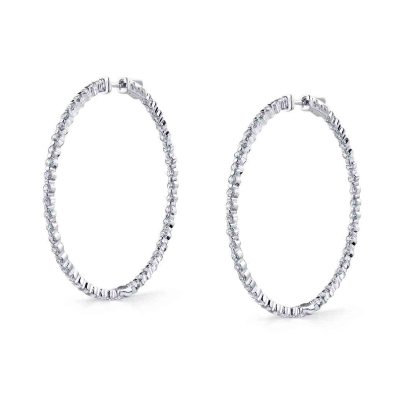 Thin Single Prong Diamond Hoop Earrings - 44MM - 2.7 CT