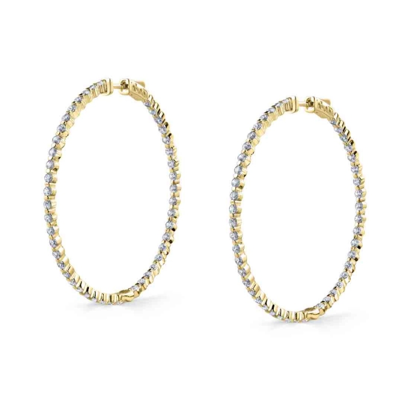 Thin Single Prong Diamond Hoop Earrings - 44MM - 2.7 CT