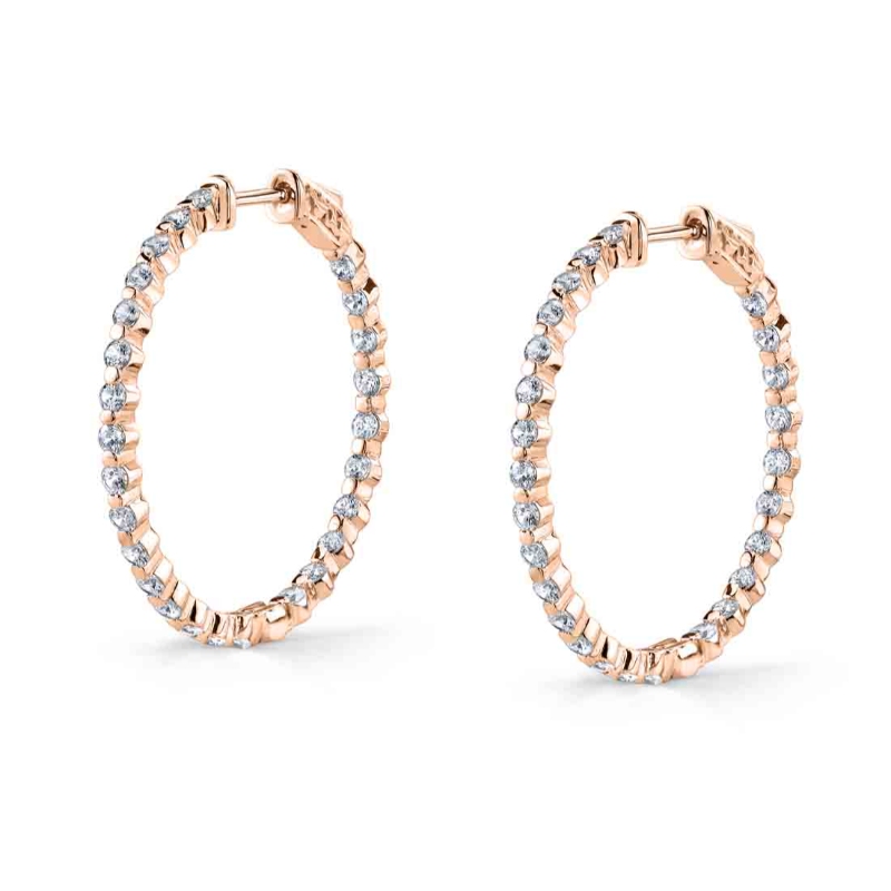 Single Prong Diamond Hoop Earrings - 35MM - 2.7 CT