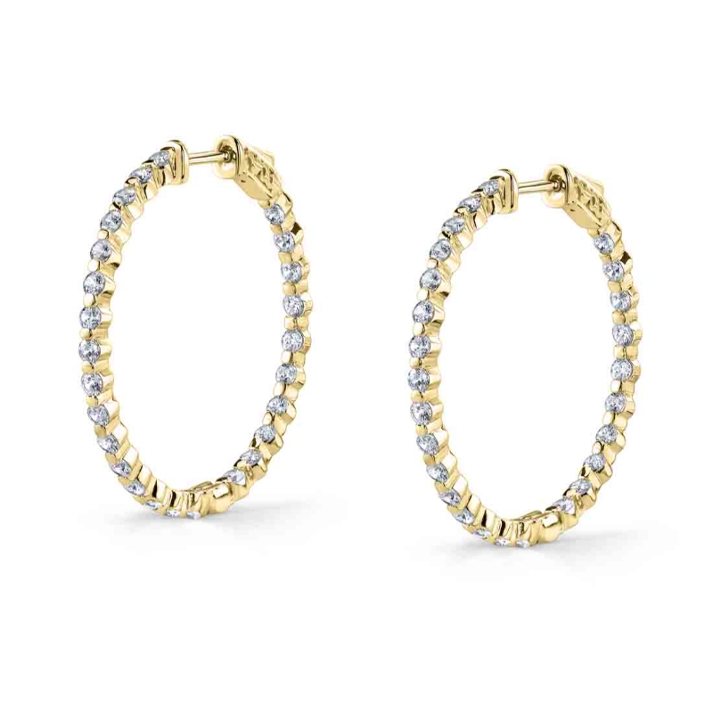 Single Prong Diamond Hoop Earrings - 35MM - 2.7 CT