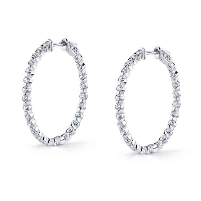 Single Prong Diamond Hoop Earrings - 35MM - 2.7 CT