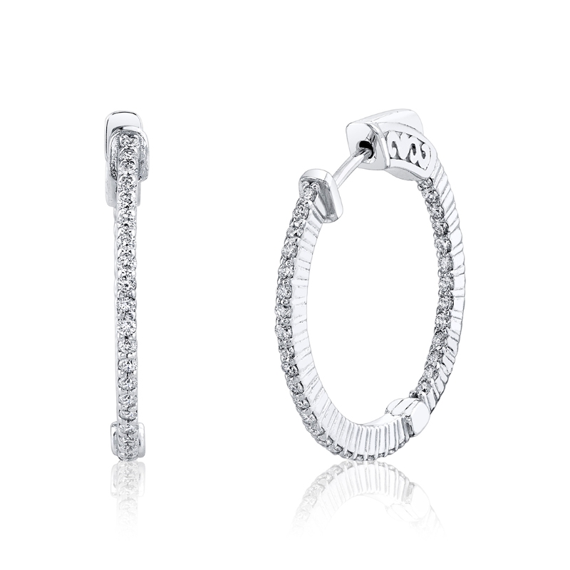 Shared Prong Diamond Hoop Earring - 24MM