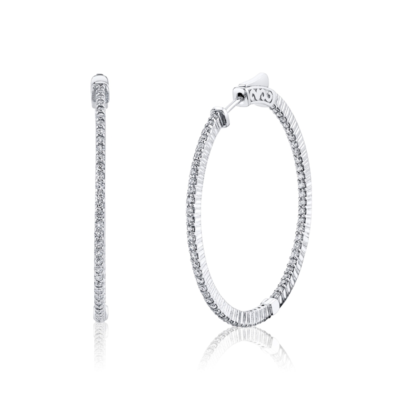Shared Prong Diamond Hoop Earring - 37MM