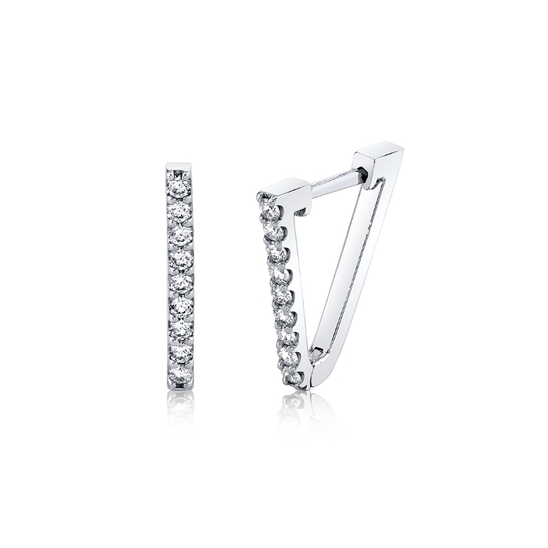 V-Shaped Diamond Hoop Earrings - 15MM