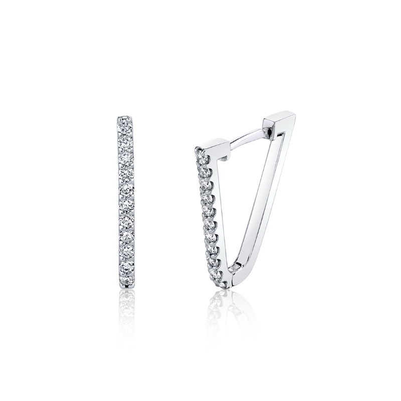V-Shaped Diamond Hoop Earrings - 20MM