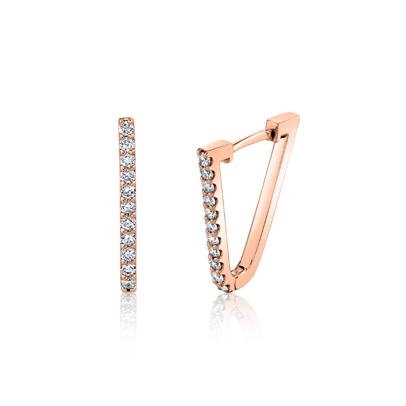 V-Shaped Diamond Hoop Earrings - 20MM